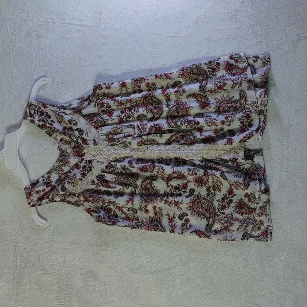 Medium Boho Tank By Spense, Y2K, Gypsy, Whimsy, Fairy core Cream & Pink Paisley